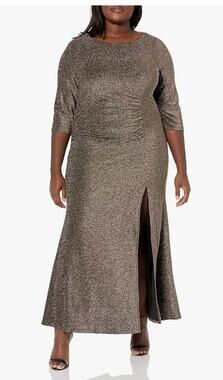 Ignite Evenings Womens Metallic Evening Maxi Dress Plus Size 22W Gold Black New